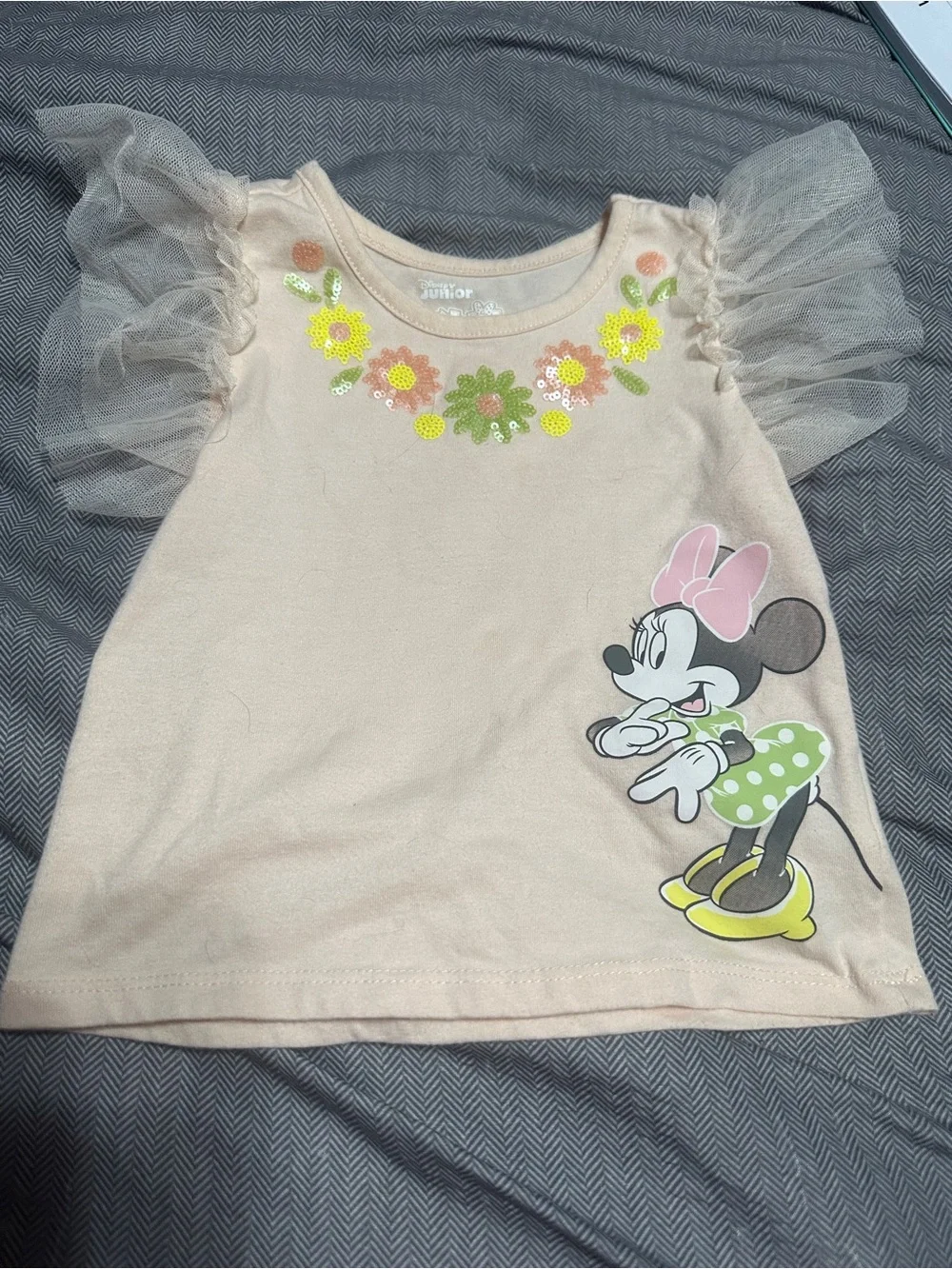 Disney Minnie Floral Sequin Top - Peach, Yellow & Green